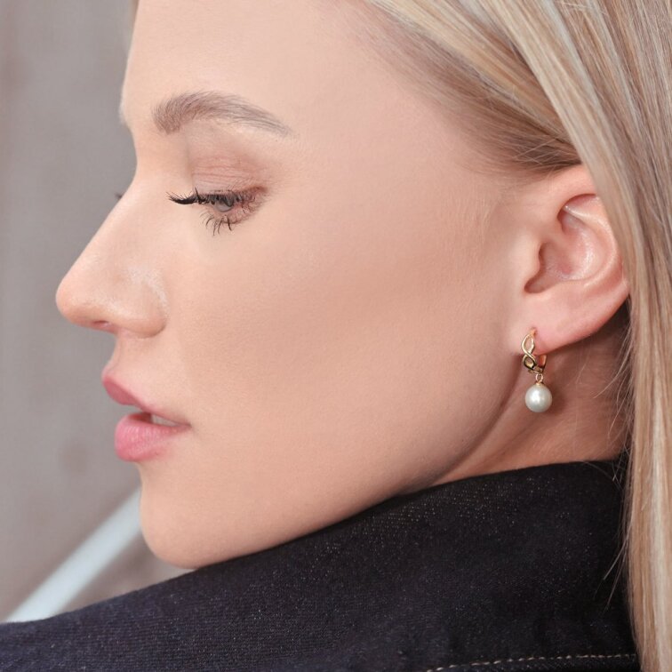 Pozlacené náušnice kruhy se zavěšenou říční perlou 21125.1