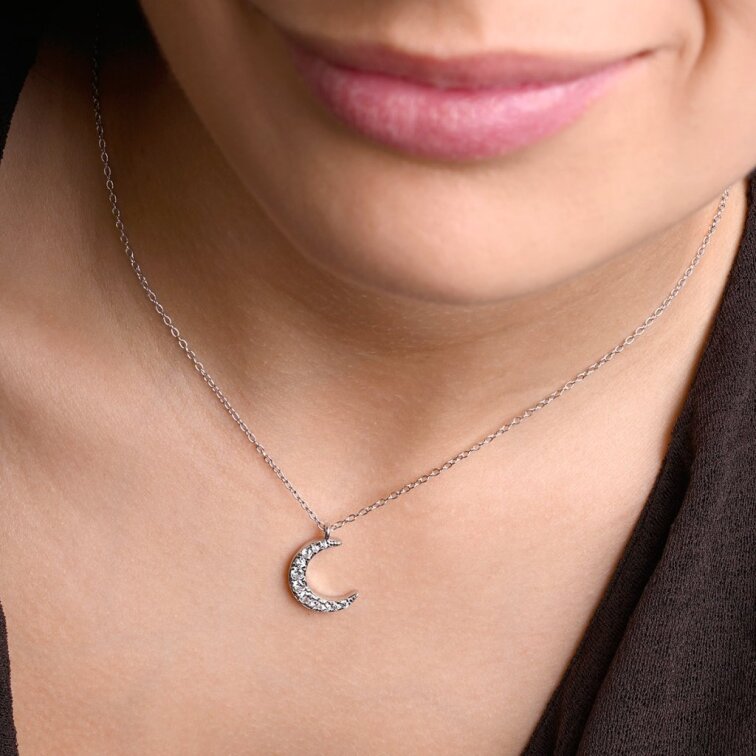Stříbrný náhrdelník půlměsíc se zirkony 12176.1