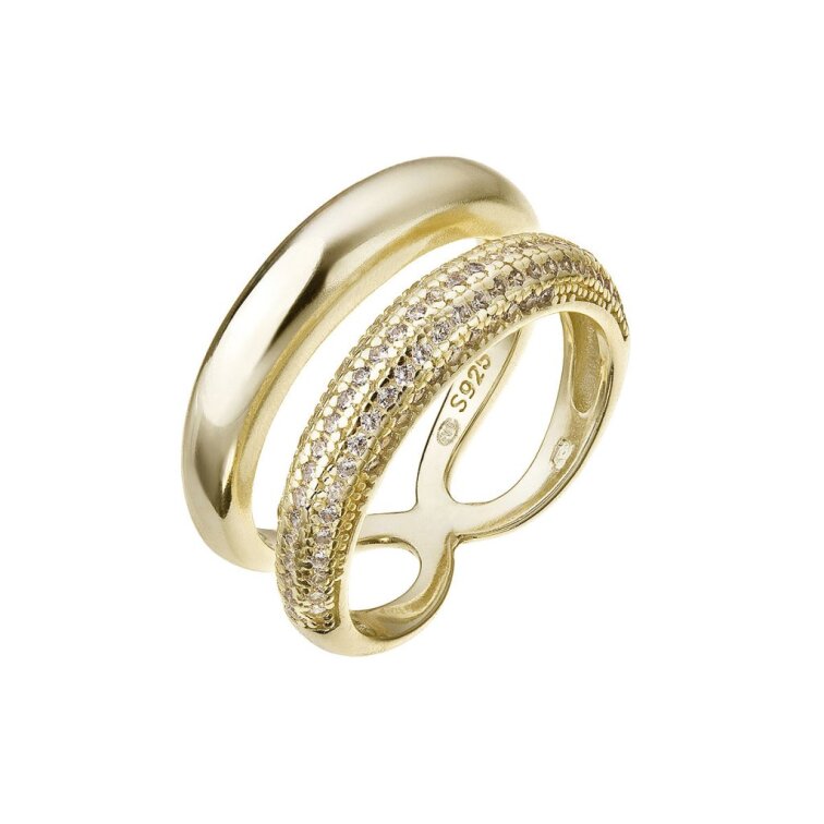 Pozlátený strieborný prsteň so zirkónmi 15036.1