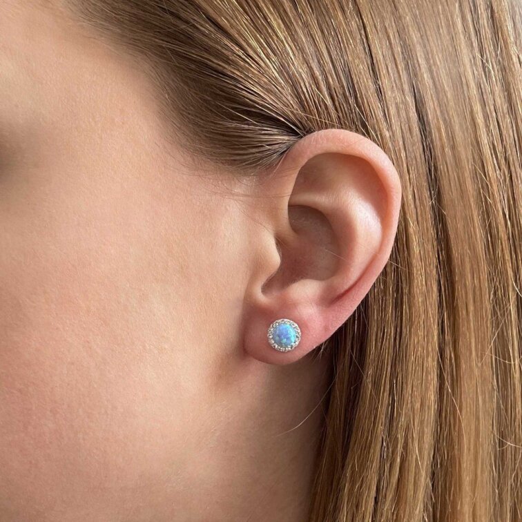 Stříbrné náušnice s opálem a Preciosa krystaly 31317.1 světle modré