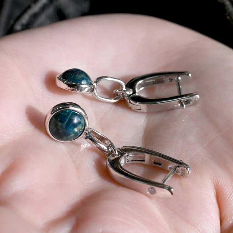 Strieborné visiace náušnice s chryzokolom 11736.3