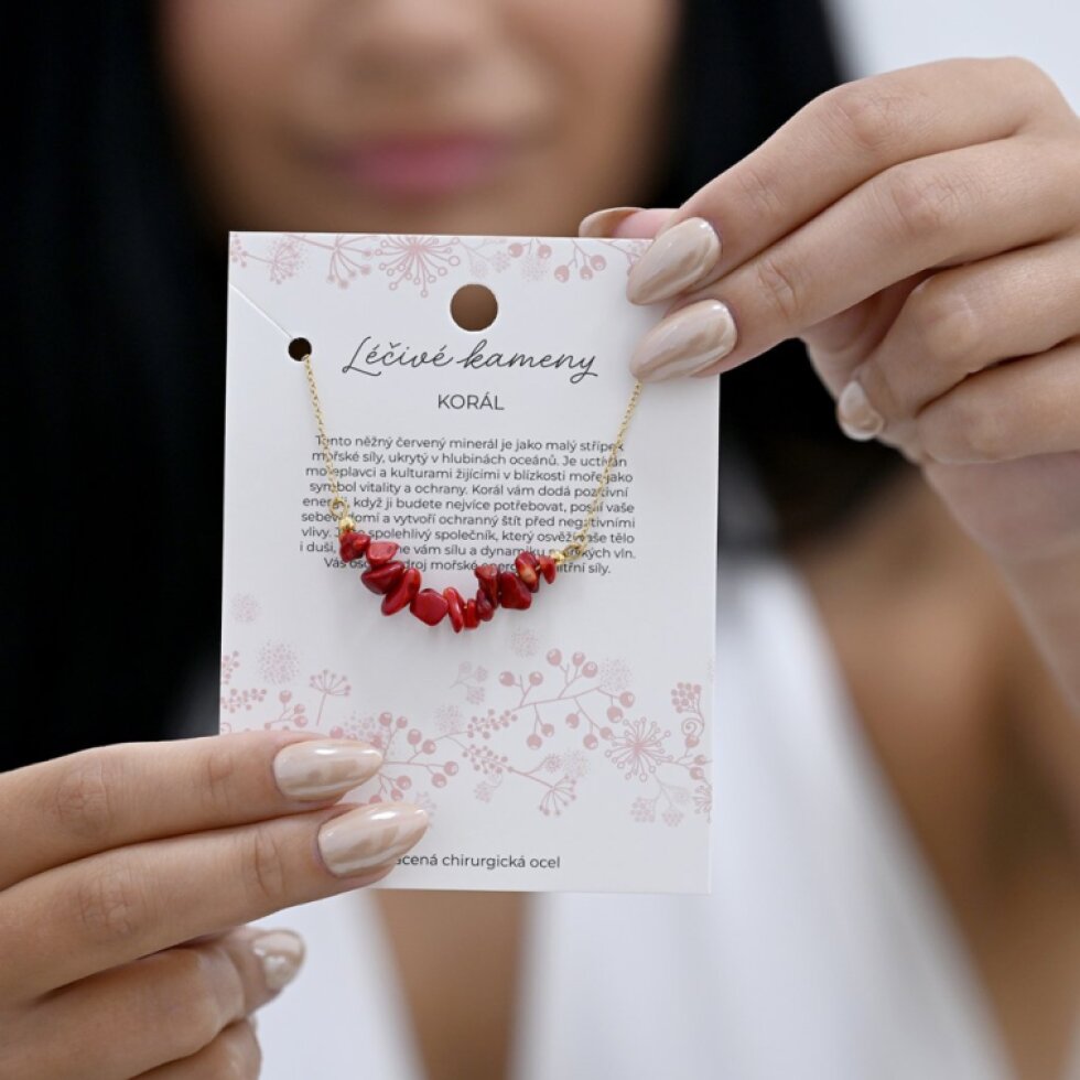 Náhrdelník s kamenem korál 42037.3 ocel