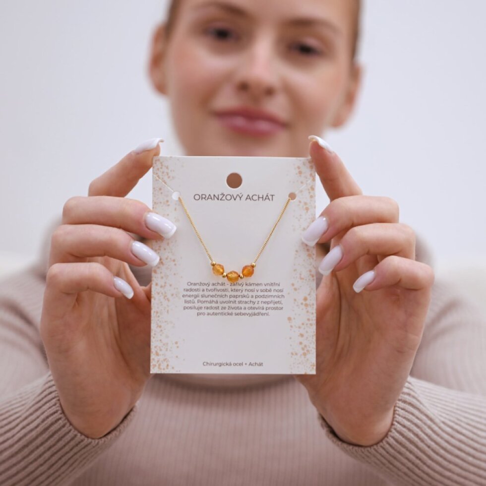 Náhrdelník s oranžovým achátem 42036.3 ocel