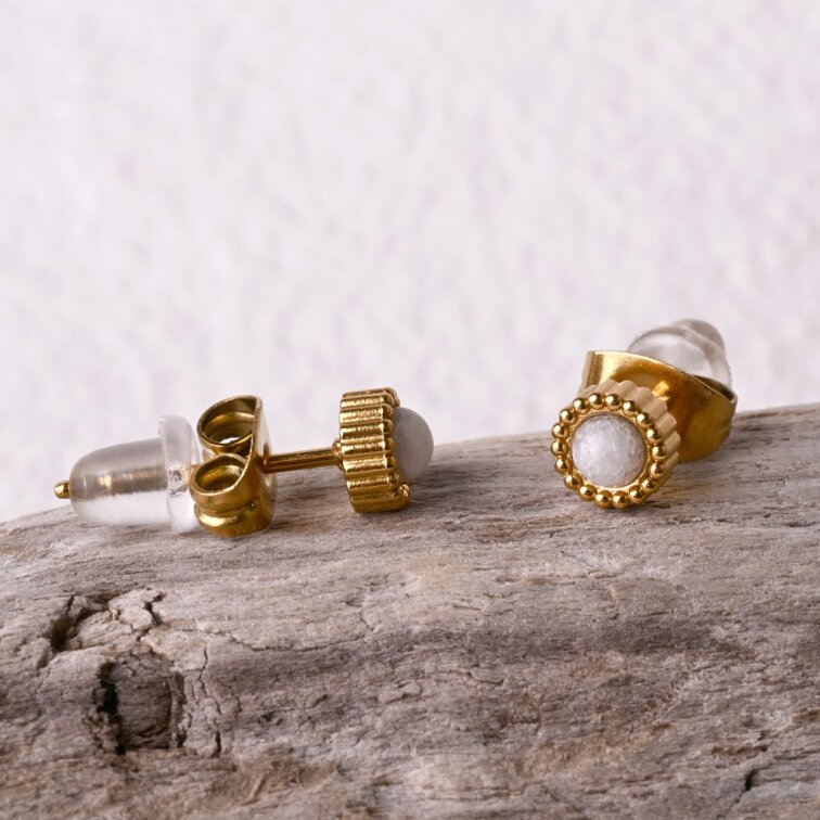 Náušnice oceľové s bielym jadeitom 41016.1