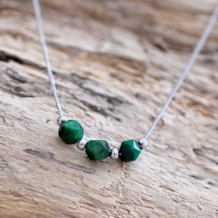 Náhrdelník zelené tygří oko 42036.3 ocel