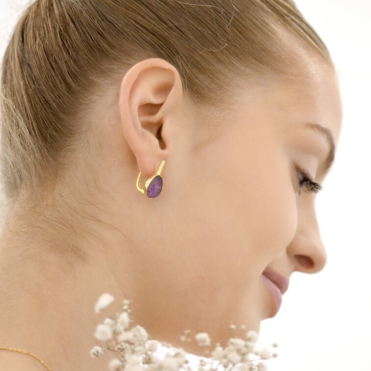 Pozlátené náušnice kvapky s ametystom 11730.3