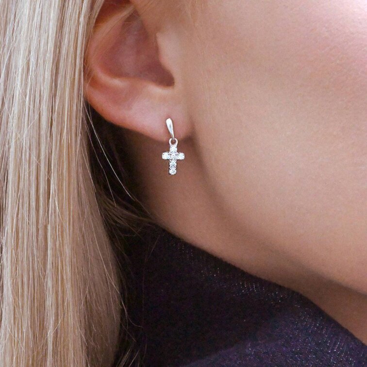 Strieborné náušnice visiaci krížik so zirkónmi 11415.1