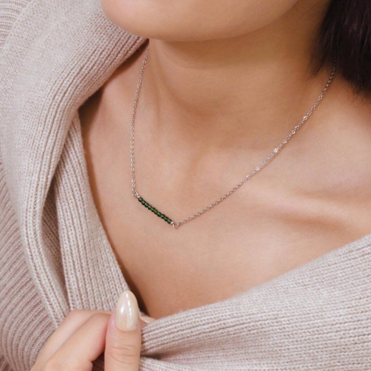 Ocelový náhrdelník zelený 42038.3