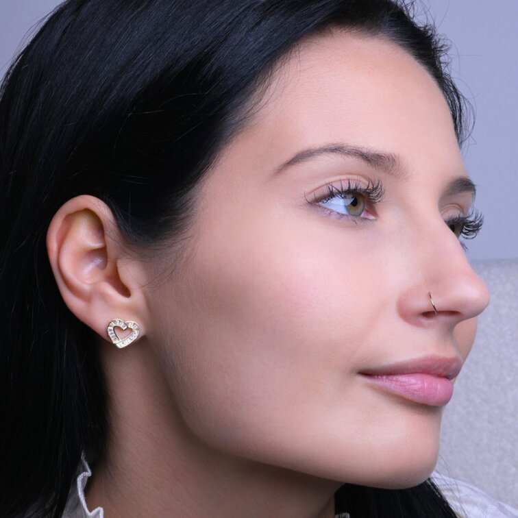 Pozlátené náušnice srdiečka so zirkónmi 11749.1