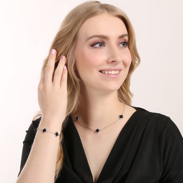 Strieborný náramok štvorlístky pinolit 13089.3