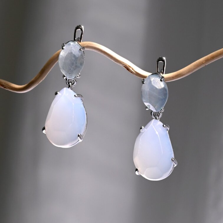 Strieborné náušnice s akvamarínom a chalcedónom 11740.3