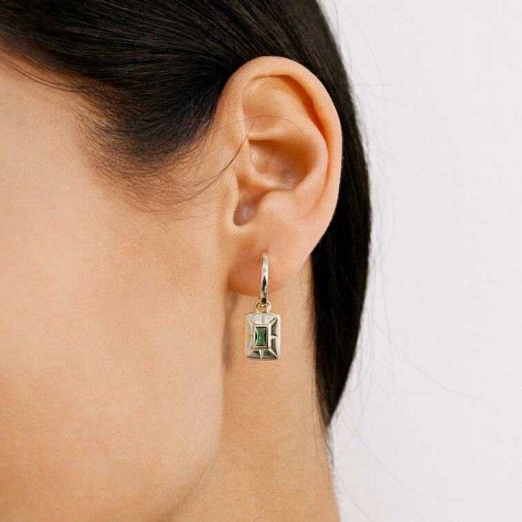 Pozlacené kruhové náušnice 11779.3 se zeleným zirkonem