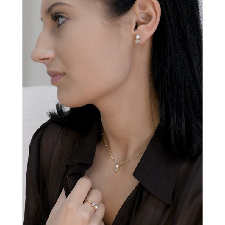 Pozlátené náušnice s riečnou perlou srdiečka 21119.1