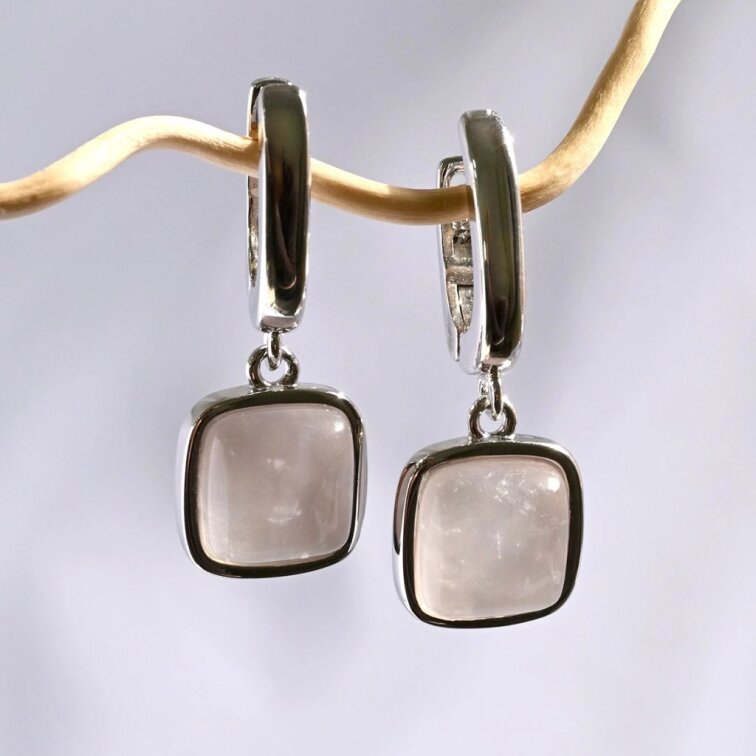 Strieborné visiace náušnice s ruženínom 11738.3