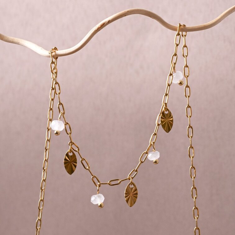 Náhrdelník oceľový s bielym jadeitom 42026.1