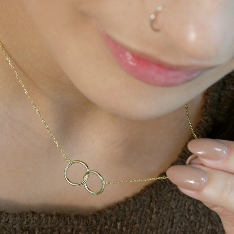 Pozlacený stříbrný náhrdelník s kroužky 62026