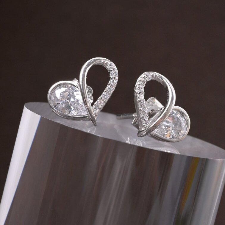 Stříbrné náušnice srdíčka se zirkony 11751.1