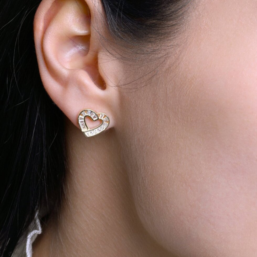 Pozlátené náušnice srdiečka so zirkónmi 11749.1