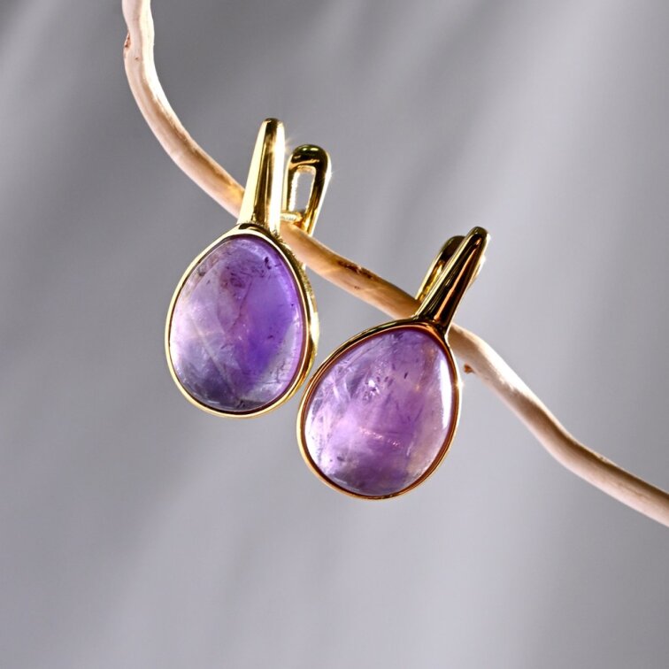 Pozlátené náušnice kvapky s ametystom 11730.3