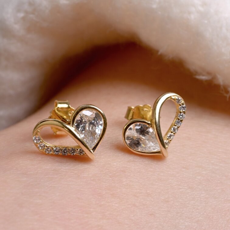 Pozlátené náušnice srdiečka so zirkónmi 11751.1