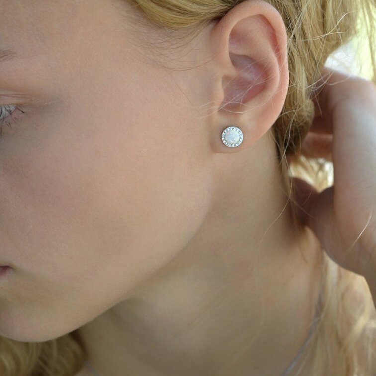 Strieborné náušnice s opálom a Preciosa kryštály 31217.1 biele