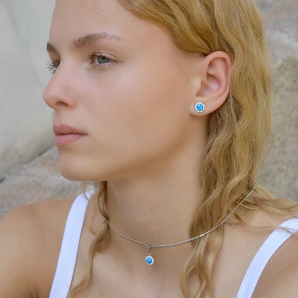 Stříbrné náušnice s opálem a Preciosa krystaly 31317.1 modré