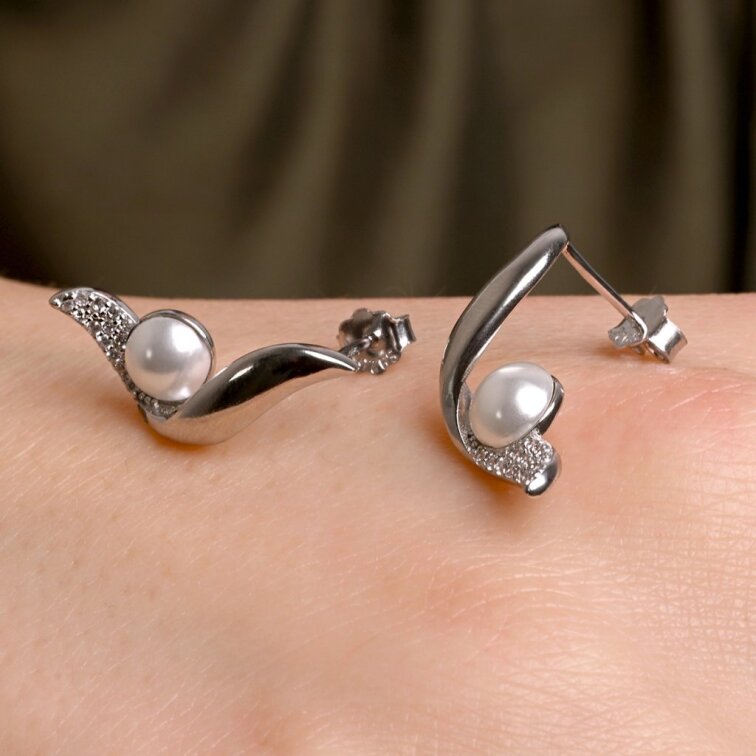 Stříbrné náušnice vlnky s perličkou 11806.1