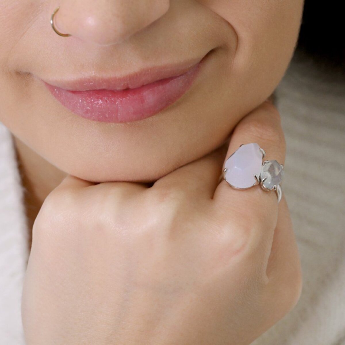 Stříbrný prsten akvamarín a modrý chalcedon 15025.3