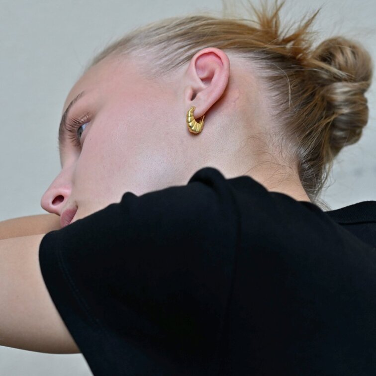 Pozlacené stříbrné náušnice tvarované kruhy 61107