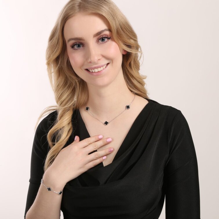 Strieborný náramok štvorlístky pinolit 13089.3