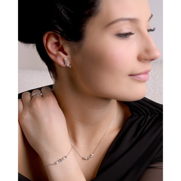 Strieborný náramok s riečnymi perličkami a zirkónmi 23031.1