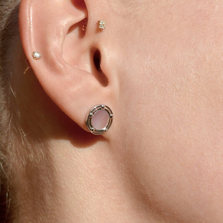 Strieborné náušnice s ružovou perleťou 11727.3