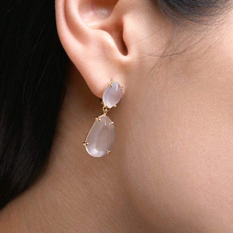 Pozlátené náušnice s ruženínom a chalcedónom 11740.3