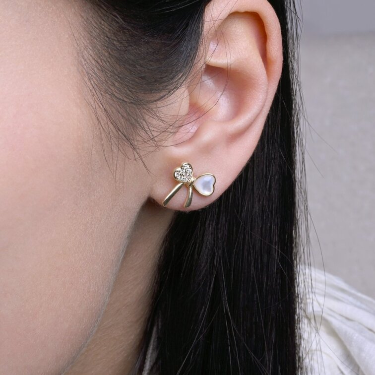 Pozlacené náušnice perleťové mašličky 11803.1