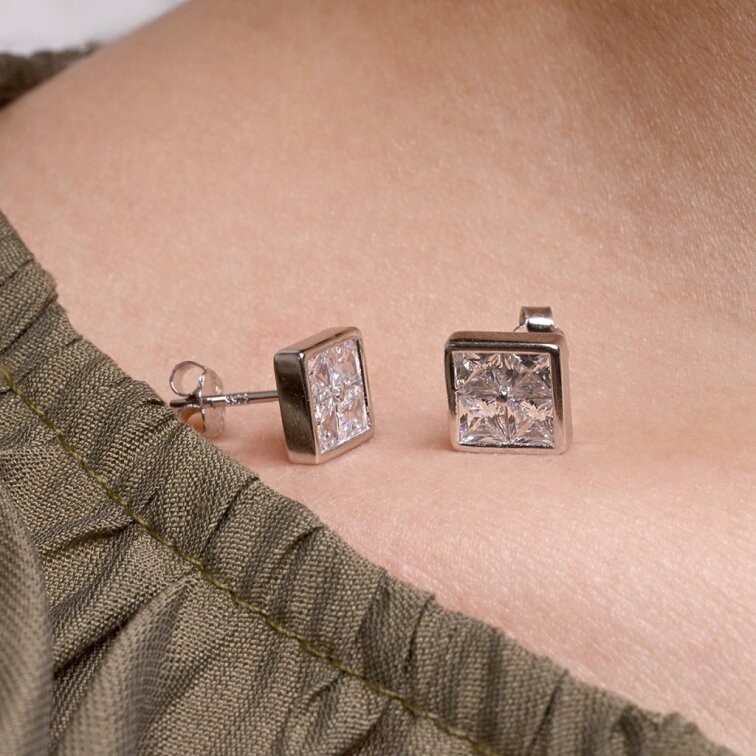 Stříbrné náušnice čtverečky se zirkony 11748.1