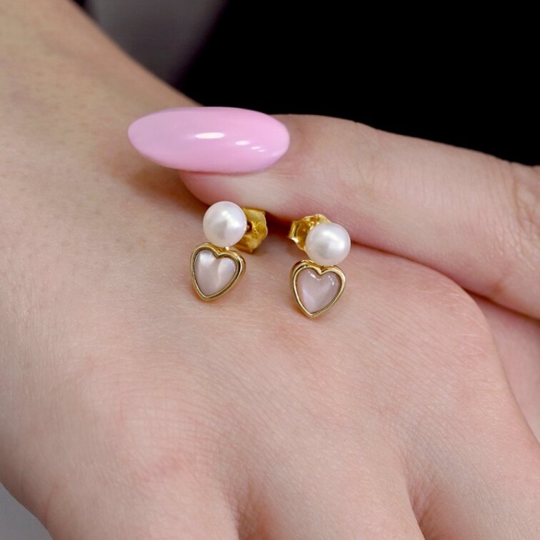 Pozlátené náušnice s riečnou perlou srdiečka 21119.1