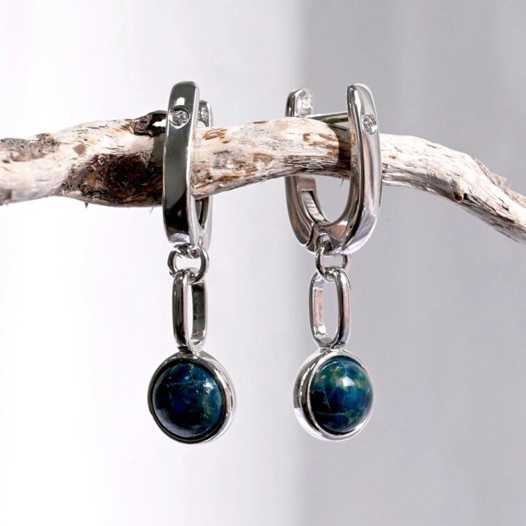 Strieborné visiace náušnice s chryzokolom 11736.3