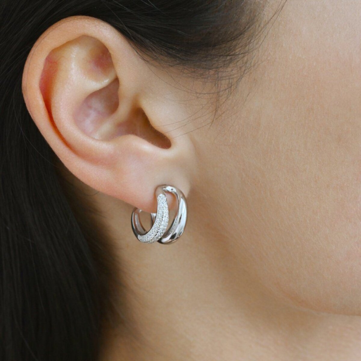 Stříbrné dvojité kruhy se zirkony 11770.1