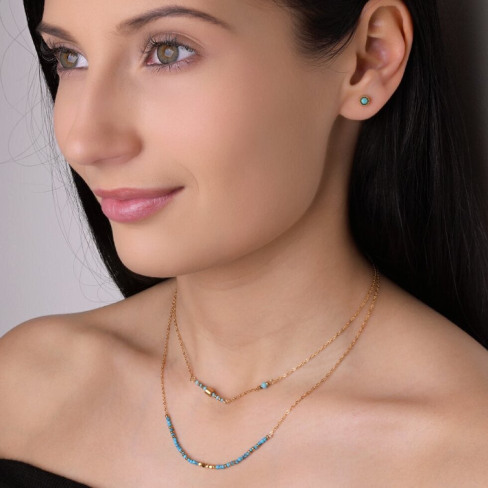 Náhrdelník oceľový s modrým tyrkysom 42034.3