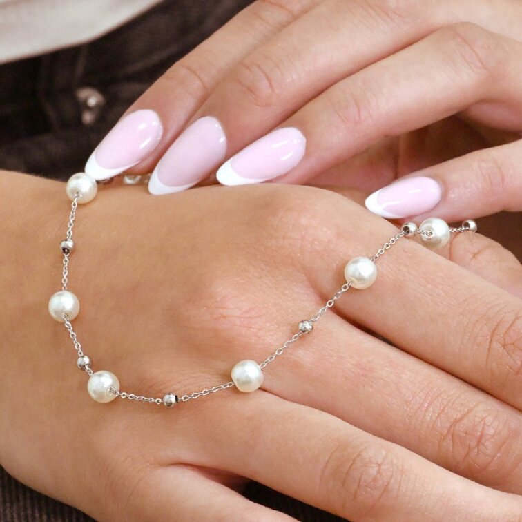 Stříbrný náhrdelník s shell perličkami 12184.1