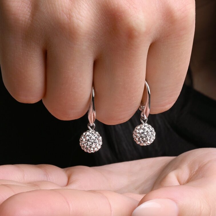 Strieborné náušnice guličky so Swarovski kryštálmi 31326.1
