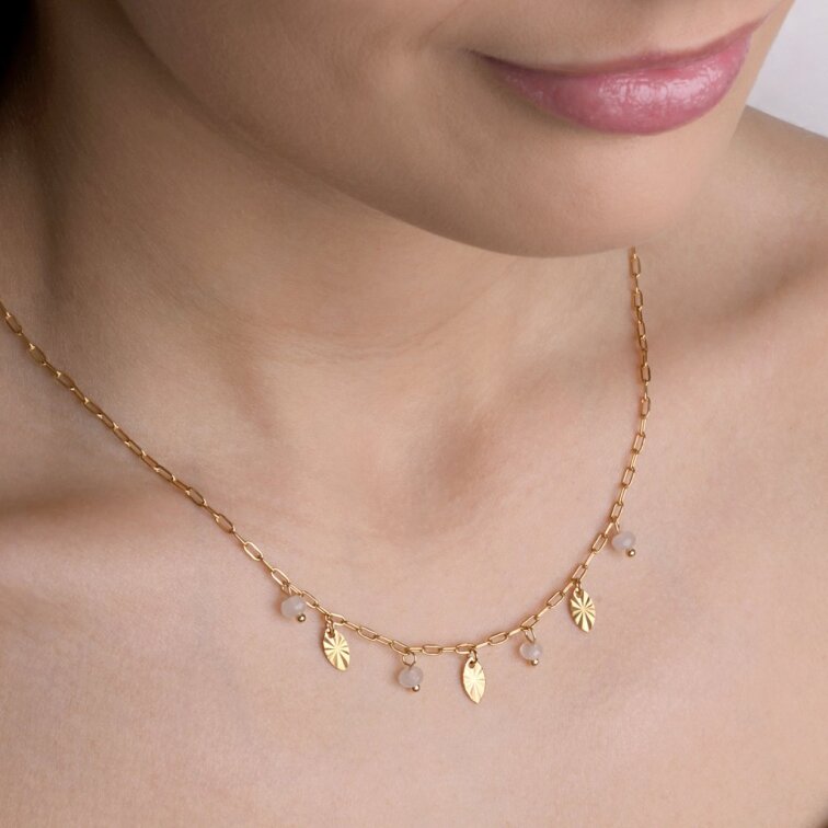 Náhrdelník oceľový s bielym jadeitom 42026.1