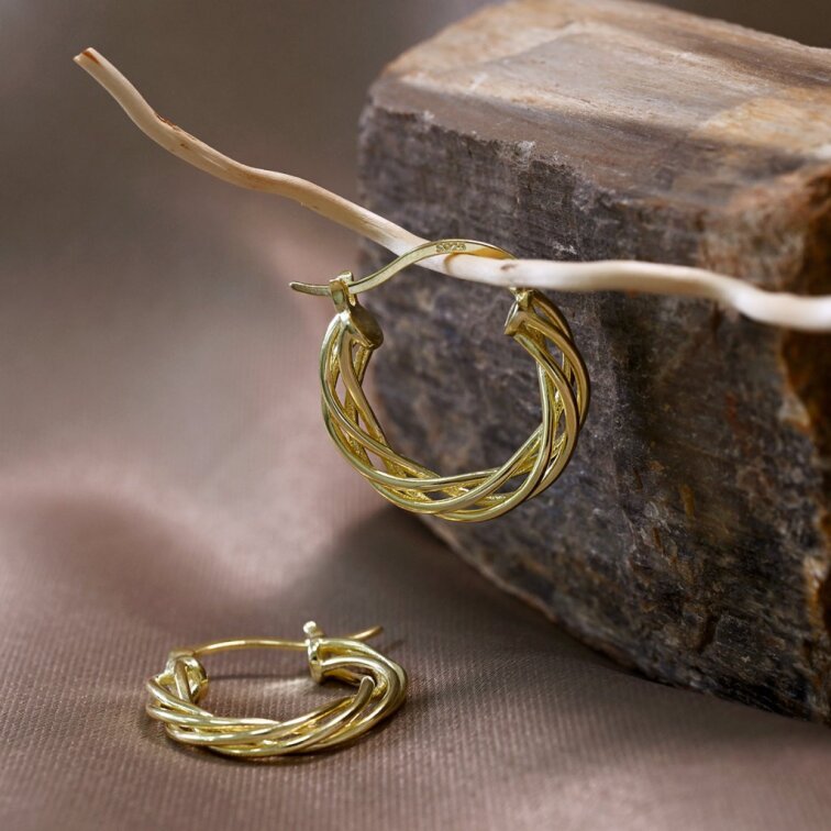 Pozlacené náušnice proplétané kruhy 61164