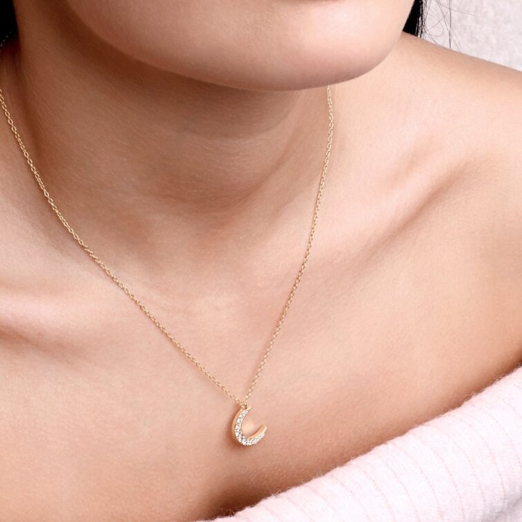 Pozlátený náhrdelník polmesiac so zirkónmi 12176.1