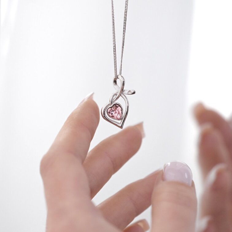 Stříbrný náhrdelník se Swarovski krystaly srdce růžové 32071.3