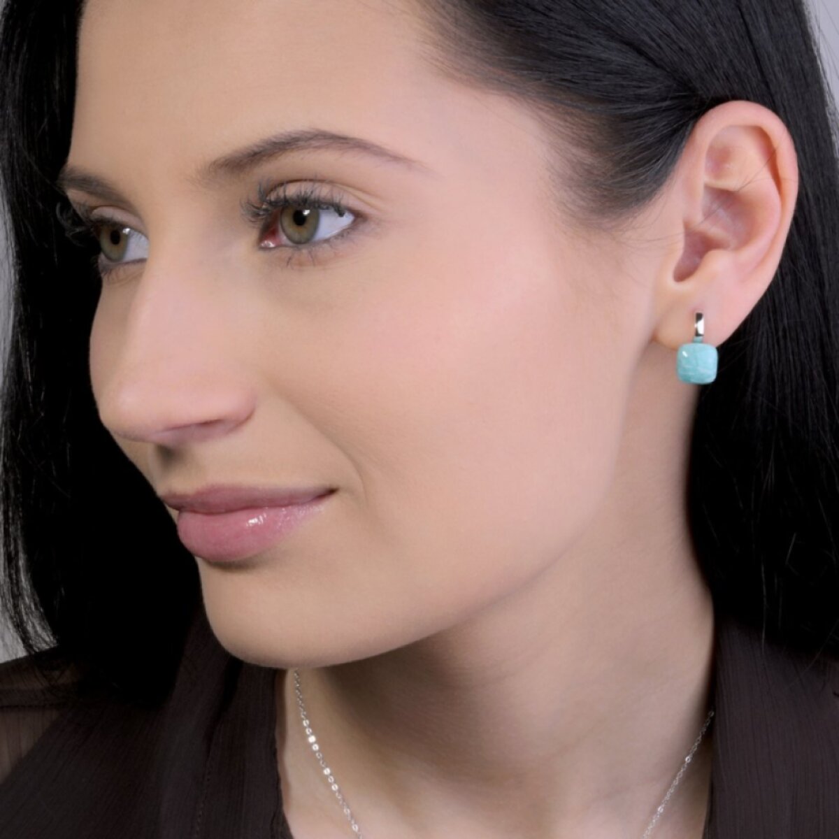 Stříbrné náušnice s amazonitem 11732.3