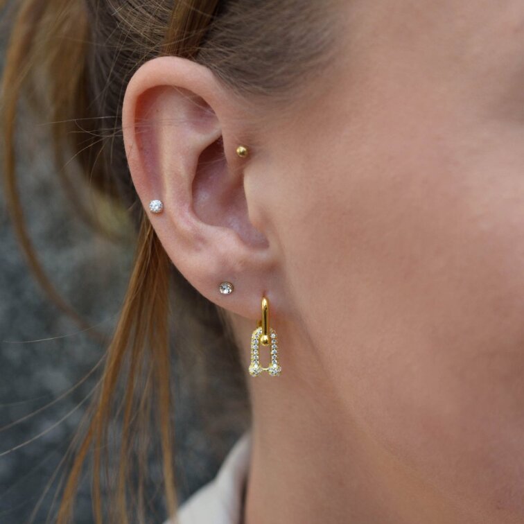 Pozlátené strieborné náušnice elegantné uzle so zirkónmi 11660.1