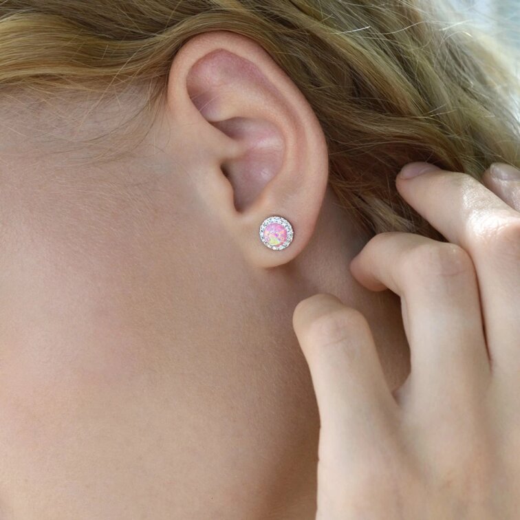 Strieborné náušnice s opálom a Preciosa kryštály 31317.1 ružové