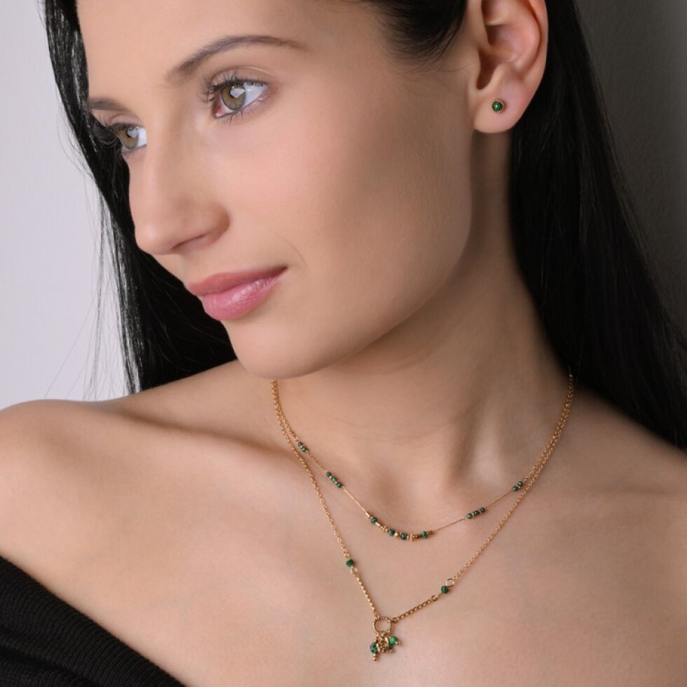 Náhrdelník oceľový s africkým malachitom 42032.3