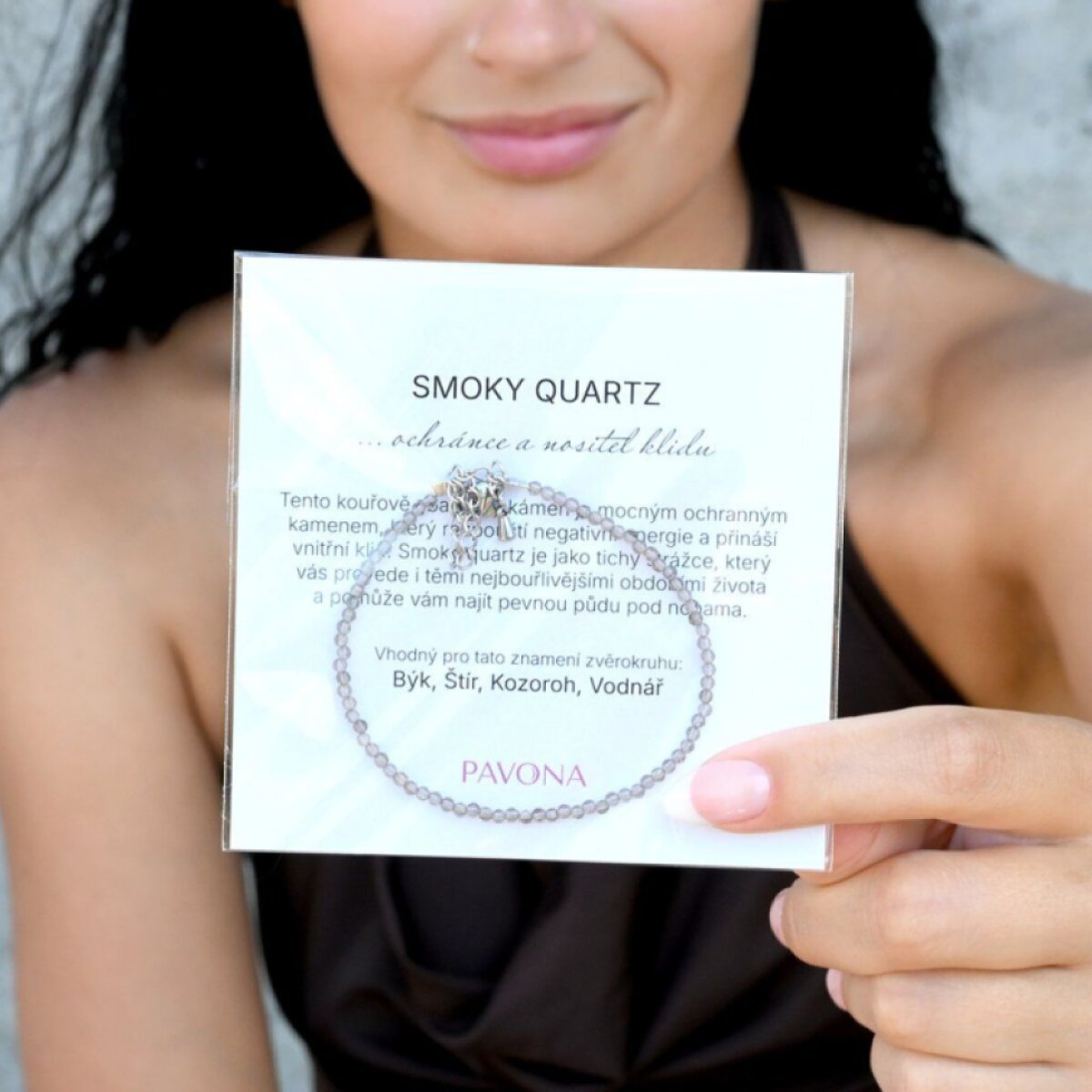 Náramok so smoky quartz kamene 43055.3 oceľ